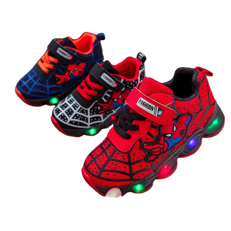 Hot Selling Designers Casual Running Spiderman Flashing Light Up Led Children Sport Boy Girls Baby Kids Shoes