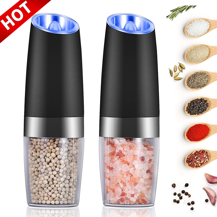 Custom logo Kitchen Gravity Adjustable Coarseness ElectricSset Peppcartoonns Bottle Spice Salt and Pepper Grinder Mills