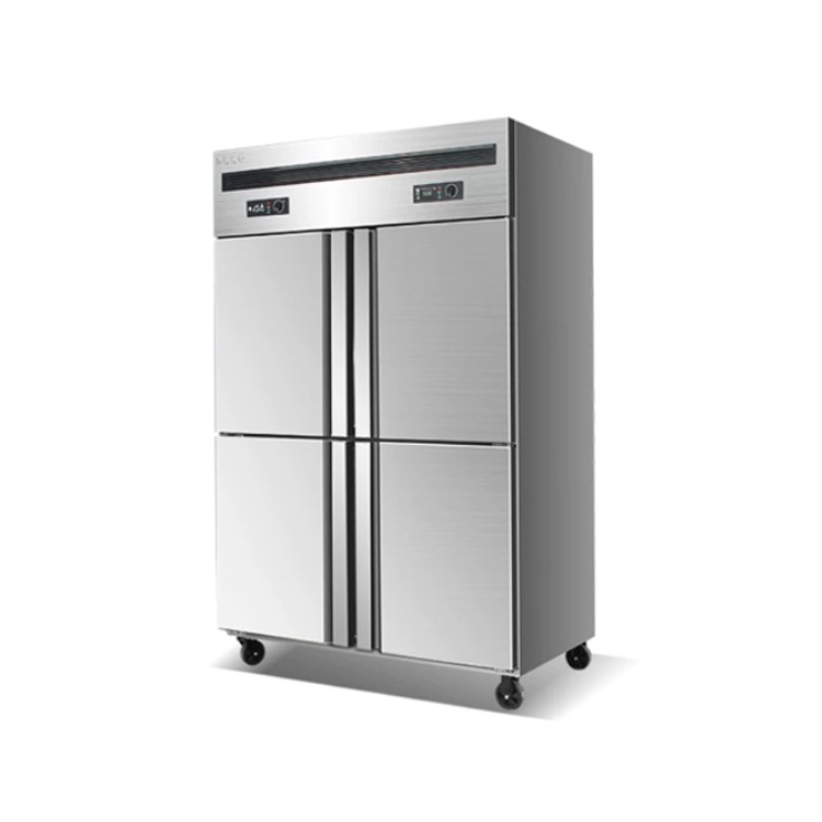 Large Capacity Four-Door Commercial Freezer Double-Temperature Stainless Steel Equipment with Thickened Construction