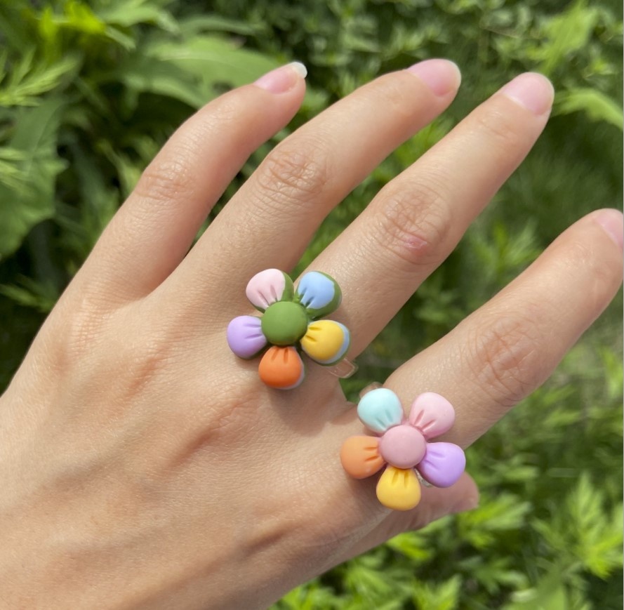 Floral chunky rings jewelry clear girl women