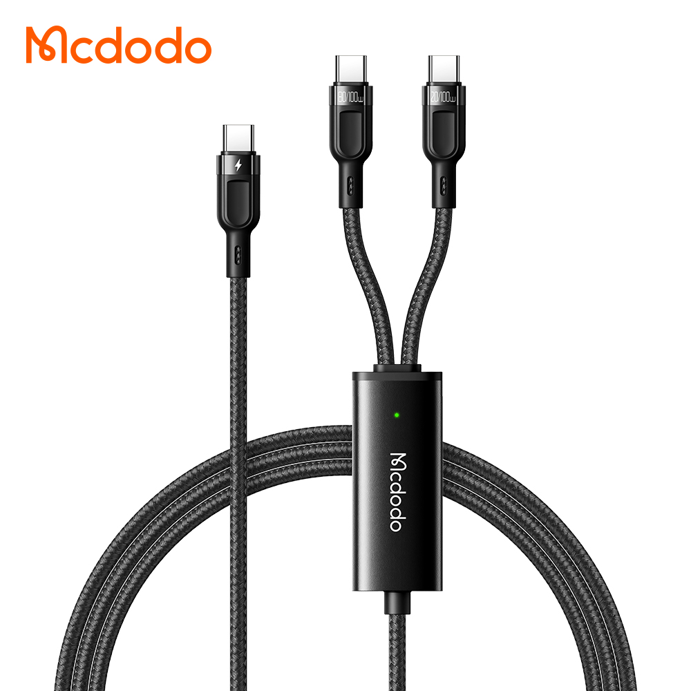 Black New 5A PD 100W 20W 80W 2 in 1 Fast Charging Cable Type C to Usb Cable Type-c Dual Data Cable 2in1 With Led