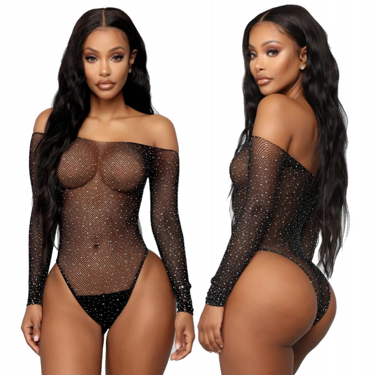 Sexy Fishnet Crytal Bodysuits Sex Lingerie Underwear Rhinestone Bodystocking