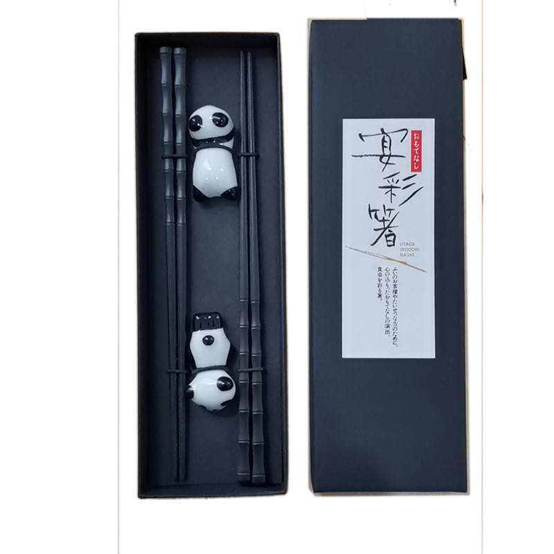 ESTICK hot sell bamboo knot design Glass Fiber Chopsticks Panda Rest Gift set With Ceramic