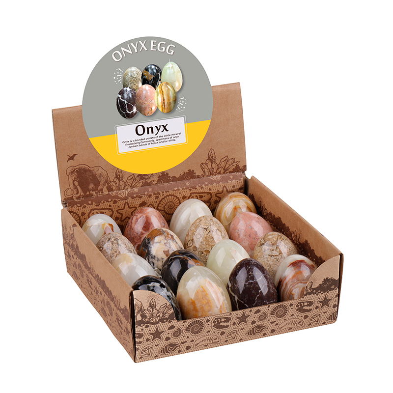 Wholesale Natural 16Pcs 3 Inch 7cm Jade White Black Yellow Large Onyx Crystal Eggs With Display Box