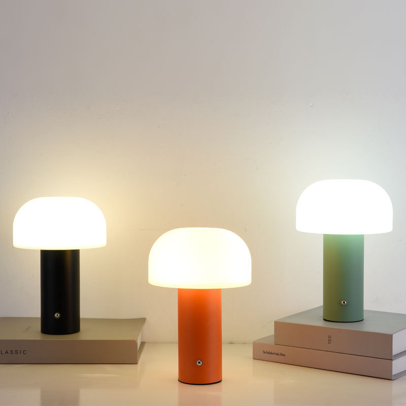 Touch Sensor Nordic Orange Mushroom Cordless Table Lamp for Bedroom Home Decor Rechargeable Lampada Da Tavolo Led Night Lamps