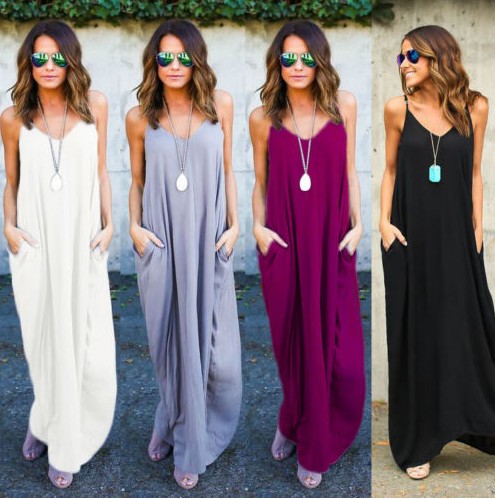 Ladies elegant casual dress plus-size solid color comfortable knitted cotton loose dress