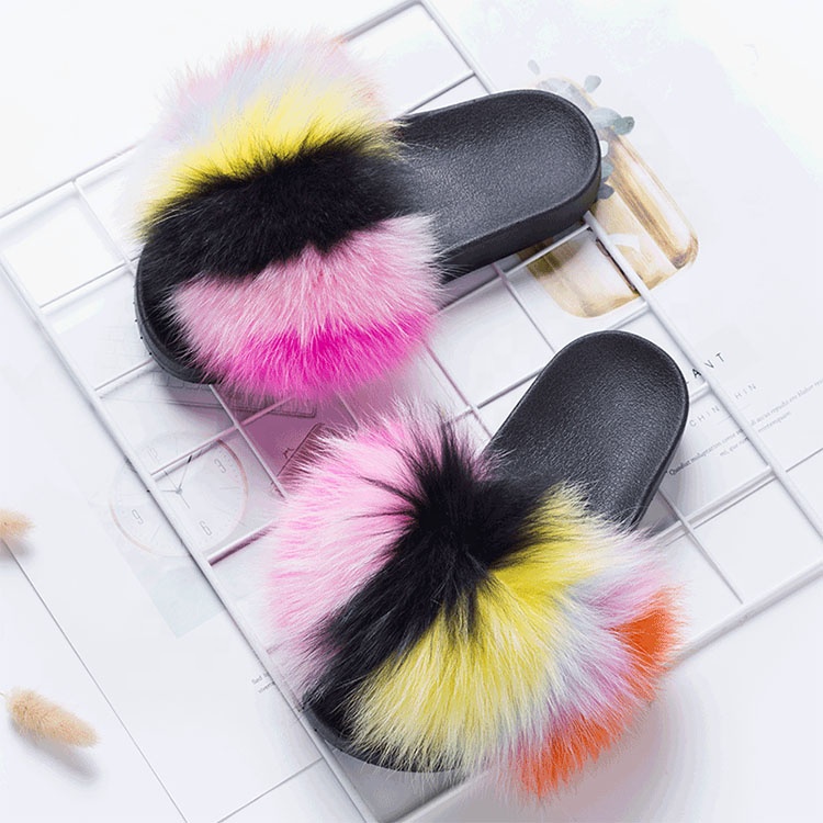 Fur slippers set pink children fur slipper mink fur slippers