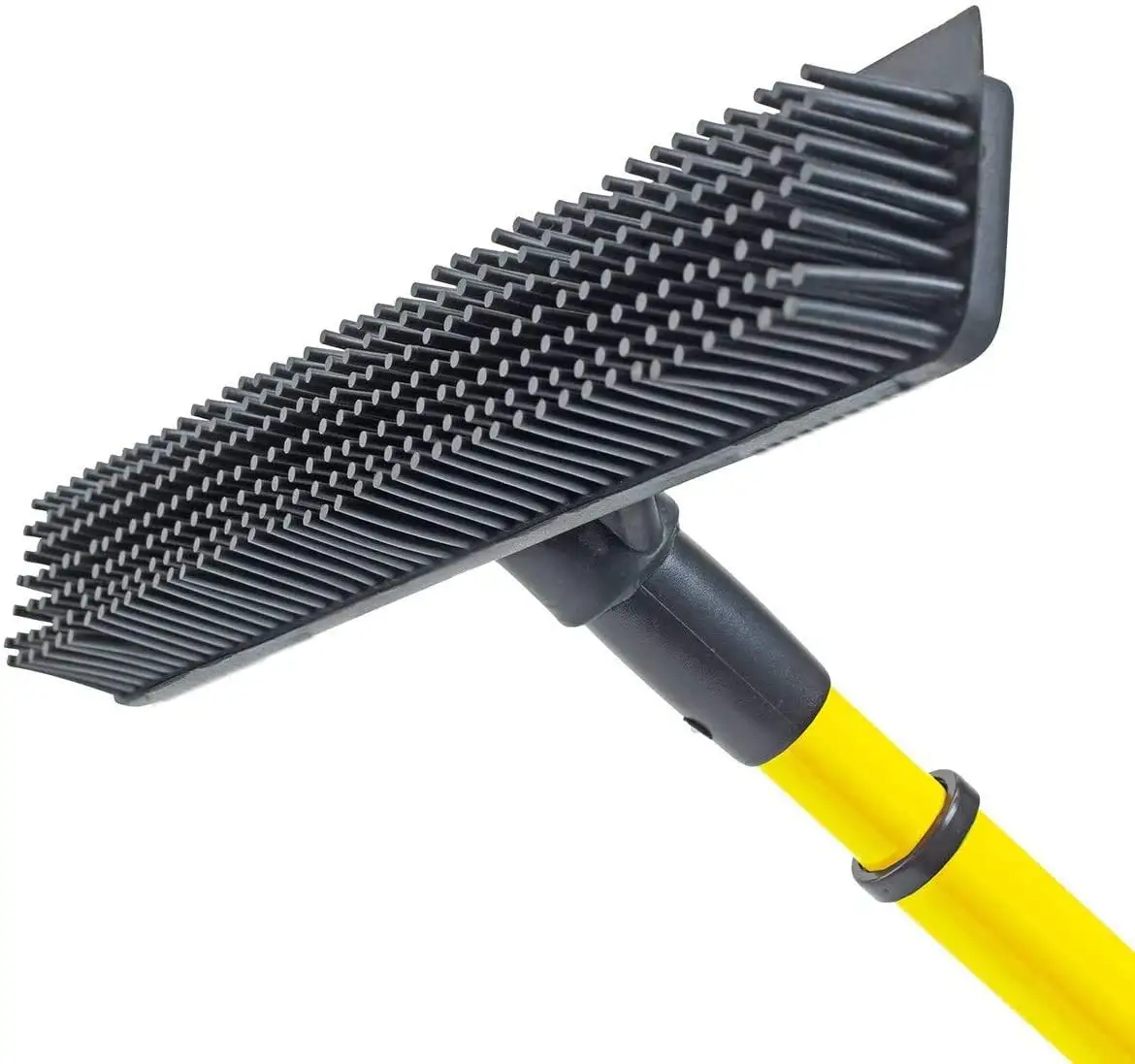 Rubber Broom Pet Hair Fur Removal Broom Soft Bristle Push Broom with Squeegee Telescoping Pole