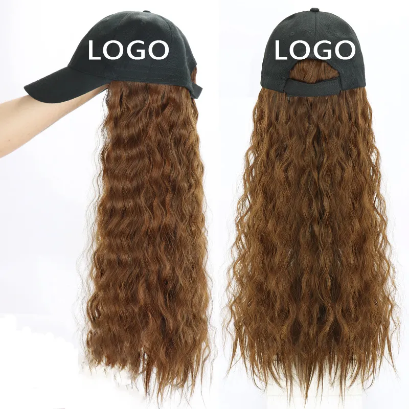 Wholesale Customized Women Wig Hat Beautiful Long Curly Mixed Human Hair Baseball Cap