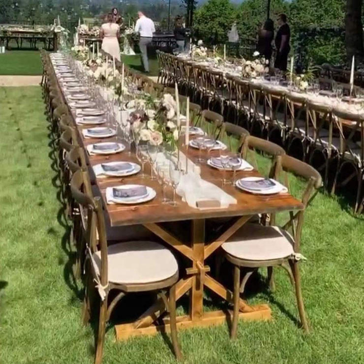 Sunzo Furniture Solid Wood Table Trestle Dining Farmhouse Event Wedding Table
