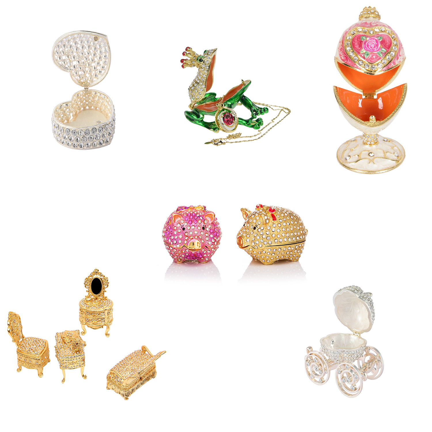 QIFU маленькая оптовая продажа, Новое поступление, Faberge egg и другие стильные металлические шкатулки для ювелирных изделий