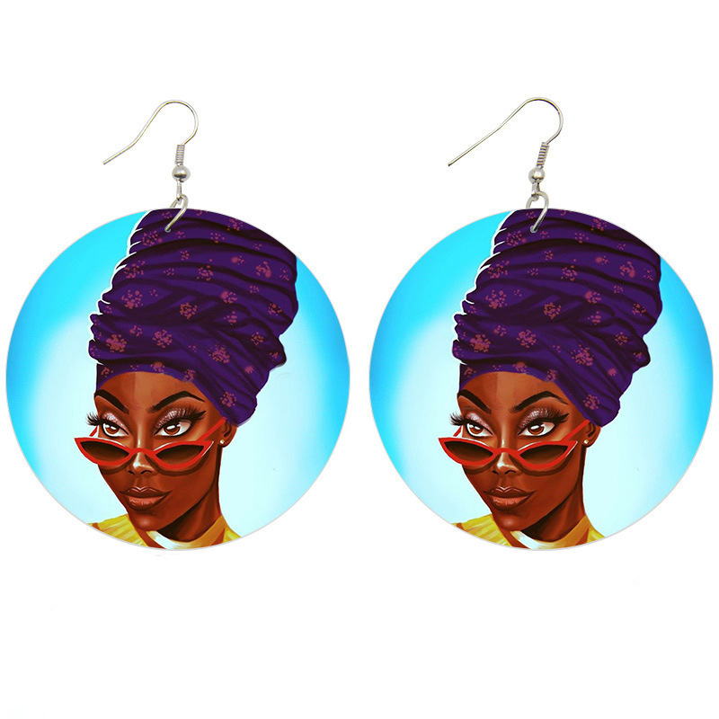 Wholesale Wooden Drop Vintage Printed Small Loops Pendant Dangle Wood Earrings Jewelry