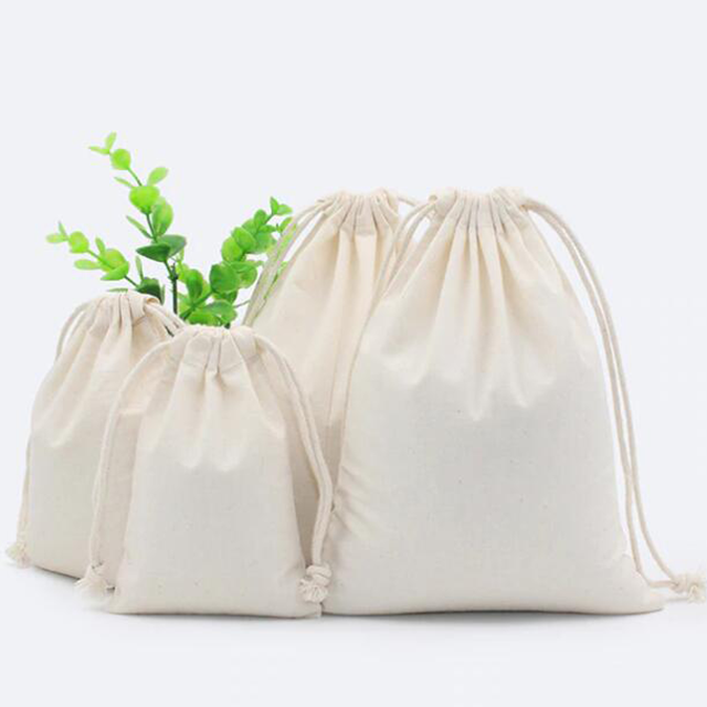 Muslin calico canvas drawstring bag custom logo small organic cotton drawstring bags with stringcloth drawstring bags with custo