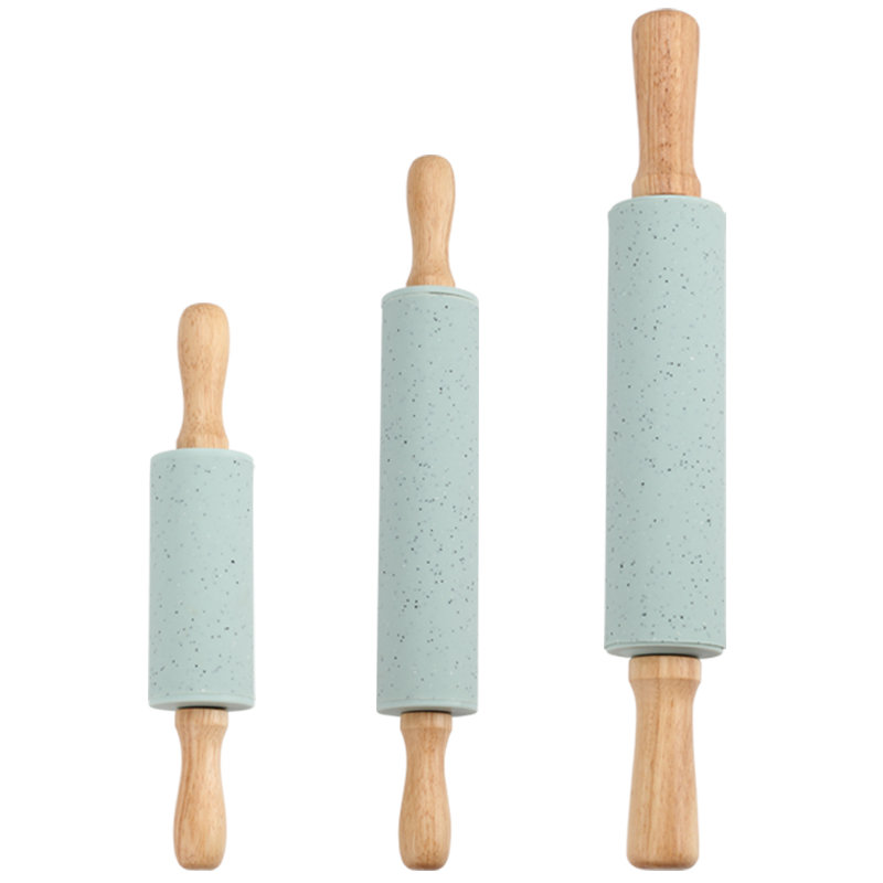 Low MOQ ready to ship non stick silicone Flour Rolling Pin with wooden handle