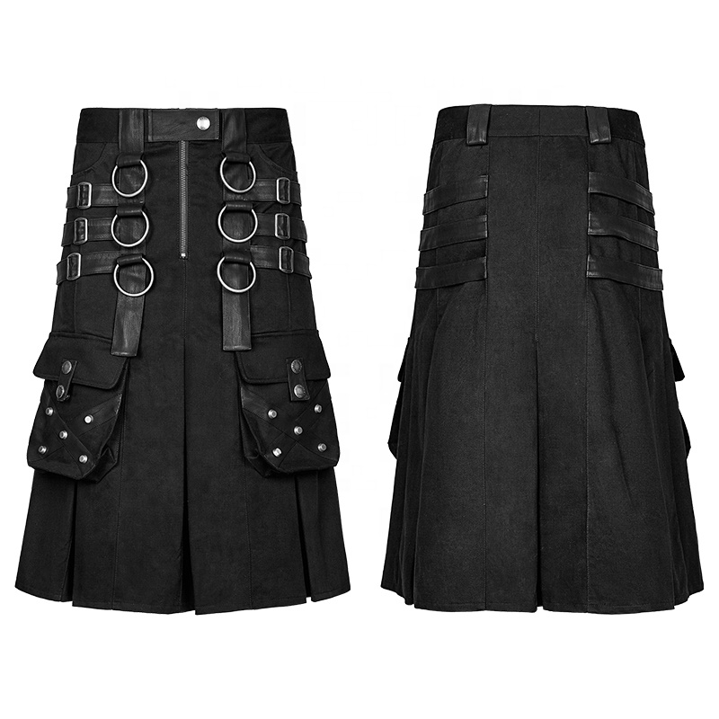 Punk Rave Q-321 Japanese Samurai Heavy Metallic Big Pockets Men Kilts Warrior Skirt