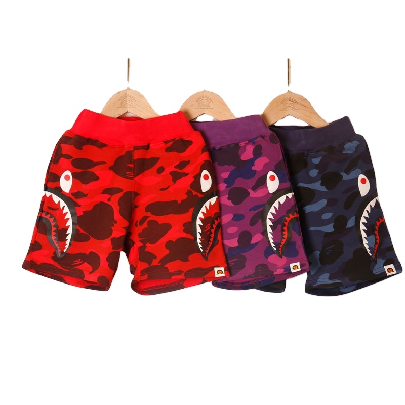 Фабричное производство, высокое качество, Bape, голова акулы, черные повседневные шорты, детские шорты с принтом