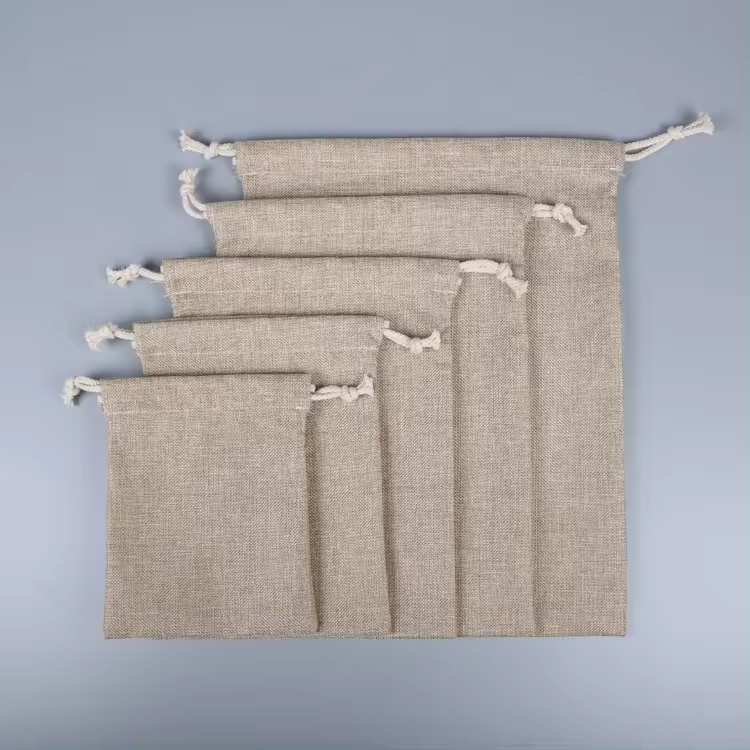 Wholesale Promotional Packing Gift Pouch Bags Packaging Jute Burlap Storage Bags Cotton Linen Drawstring Bags