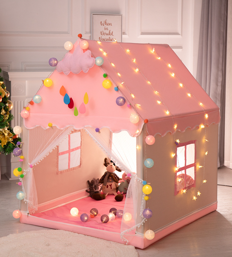 Big space portable pink princess canopy high quality 9 years children's gift teepee castle game indoor play house kids tent