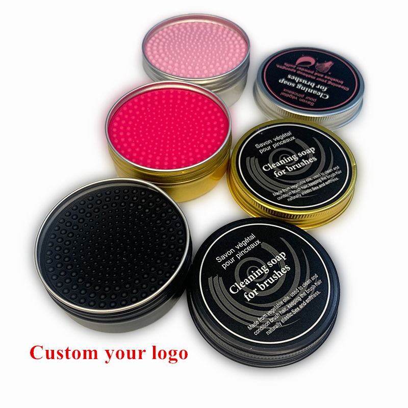 2 in 1 Brush Cleaner Soap Solid Silicone Make up Cleaning Brush Scrubber Vegan Makeup Brush Cleaner Soap With Pad Box Packaging