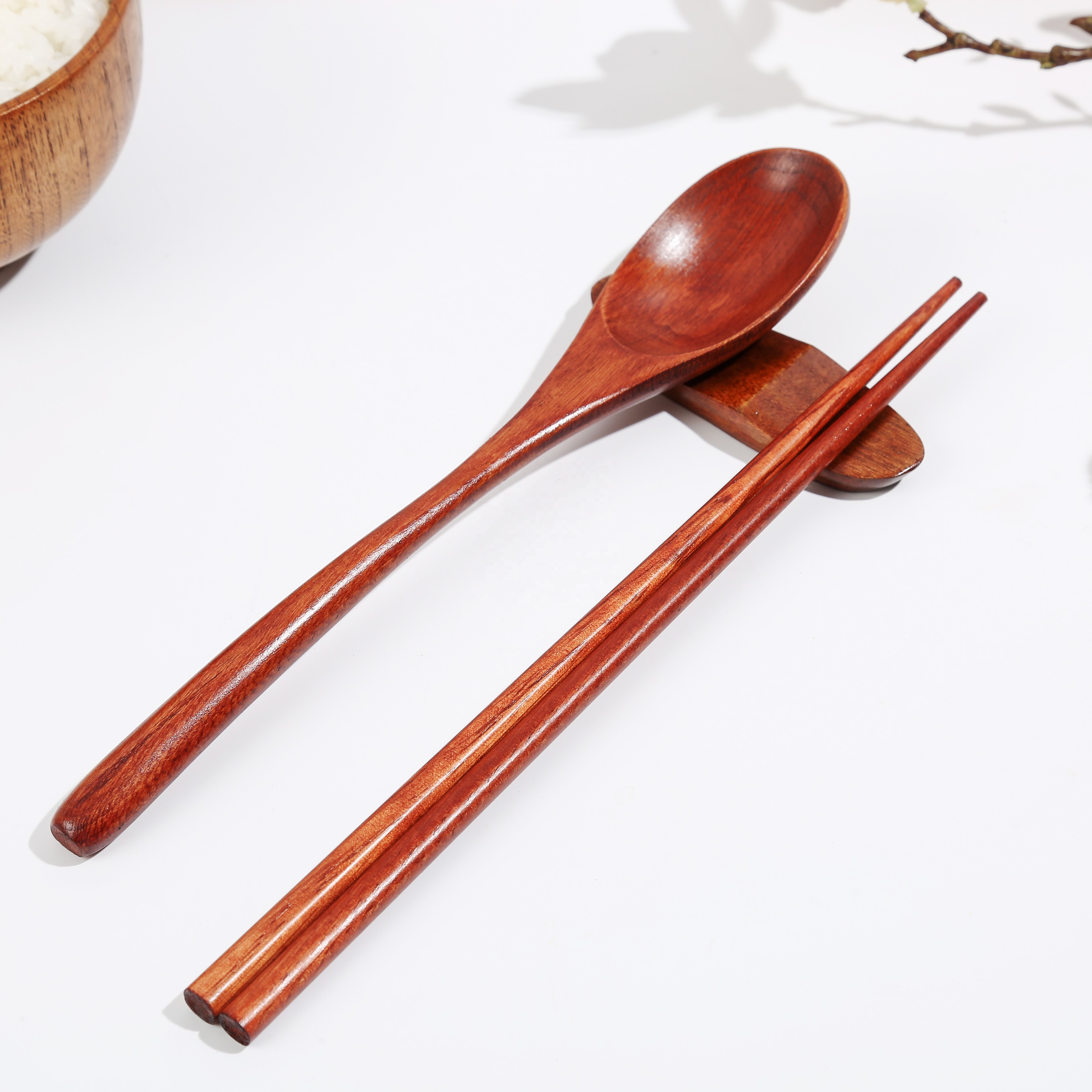 Eco-friendly natural wood cutlery, dinner utensils, dark brown holiday Travel wood Spoon Chopsticks Set
