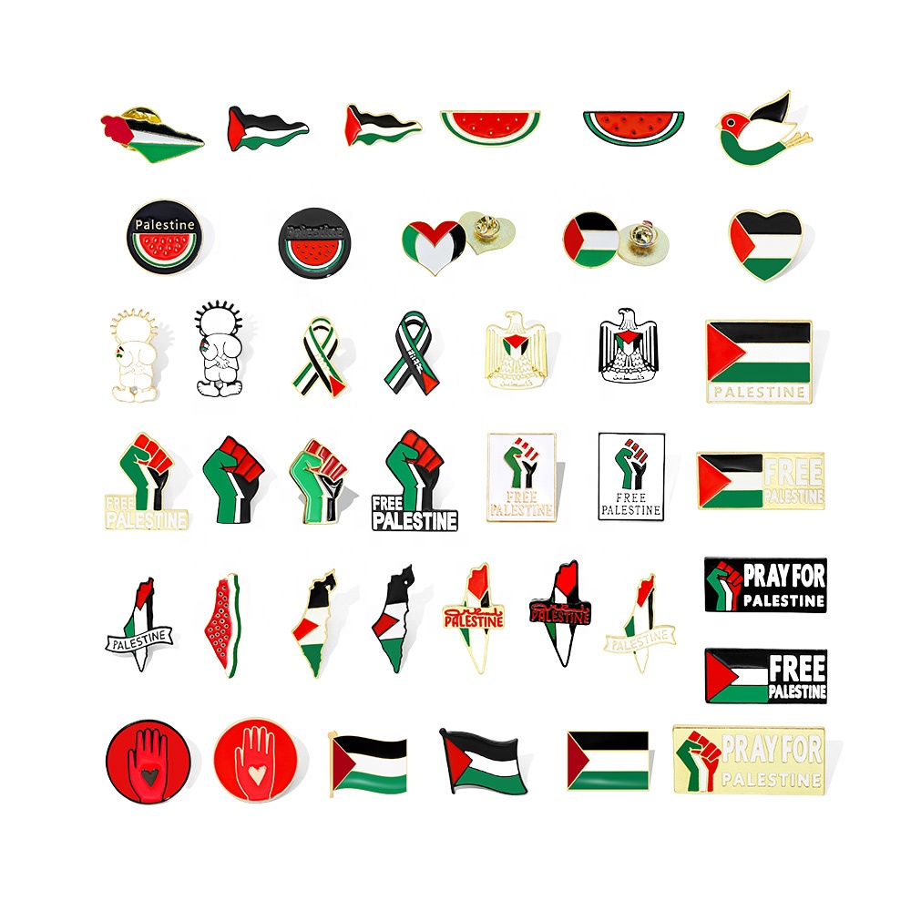 Hot Selling Metal Logo Palestine Enamel Flag Lapel Pin Badge With Custom Palestinian Flag Pin Map of Palestine