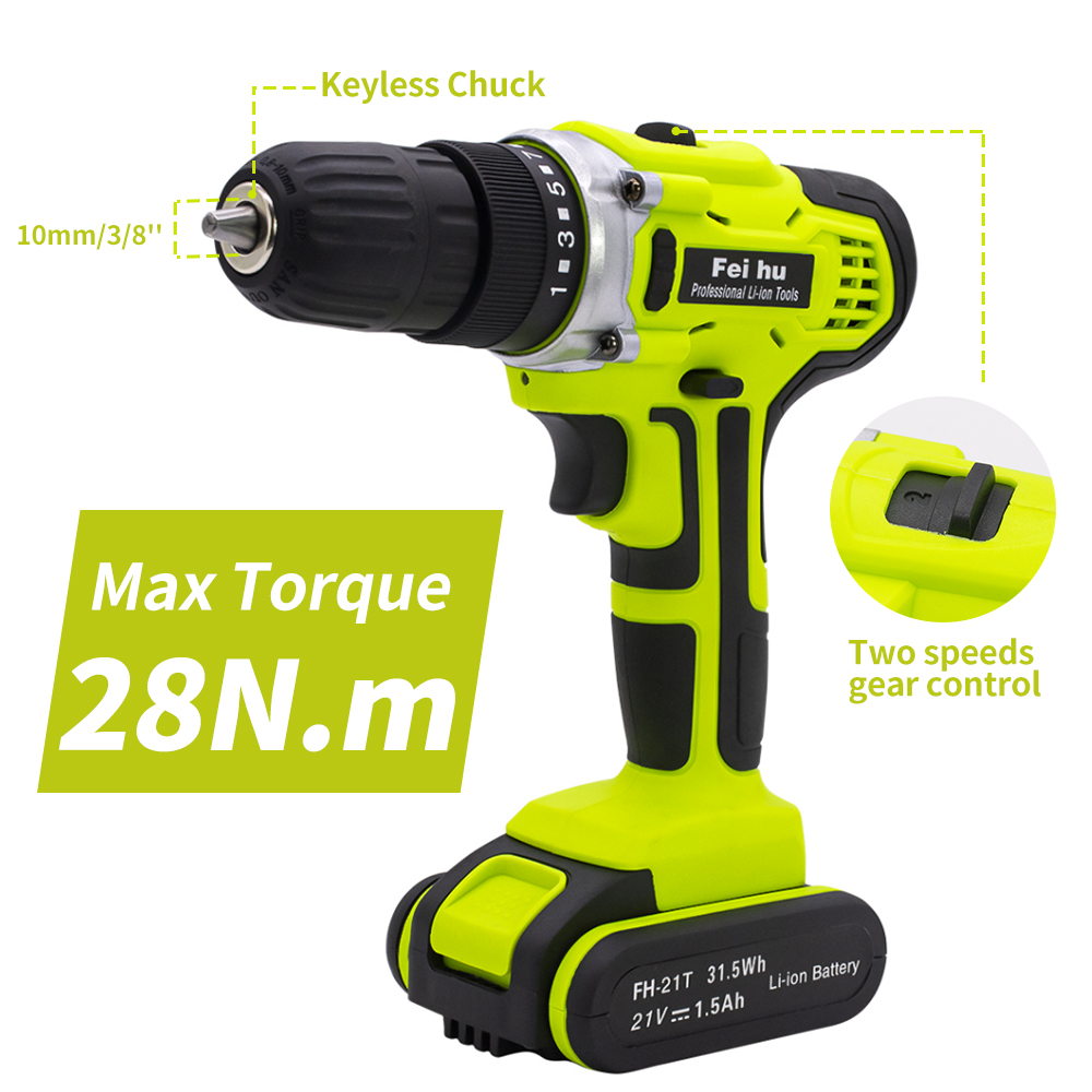 Cordless Tool Variable Speed Power Drills 20V Cordless Drill Lithium Battery Handheld OEM Support with Charger and Battery