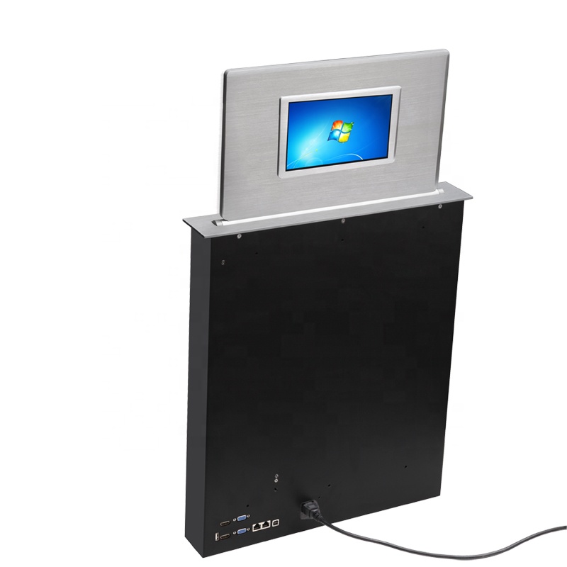 15.6 inch Thin Conference system lift with back panel confer lcd desktop motorized monitor lift