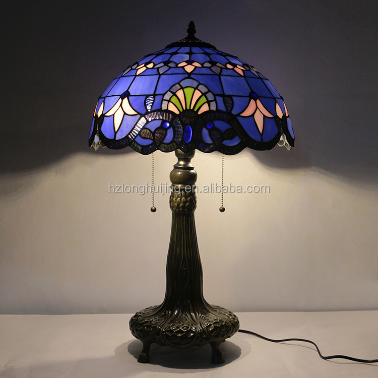 LongHuiJing 16Inch Handmade Glass Desk Lights Beads Stained Glass Lampshade Tiffany Table Lamp with decor base
