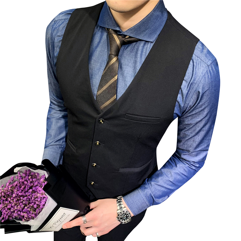 Men'S Business Slimming Formal Waistcoat V-Neck Vest Sleeveless Dress Suit Wedding Dress Work Hotel Kitchen