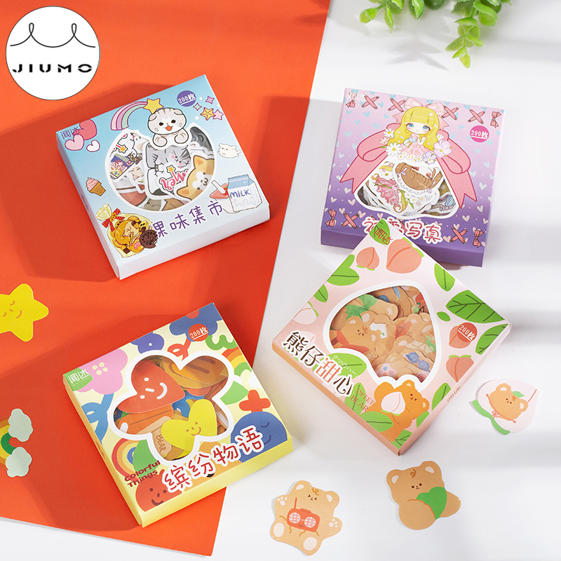 4 Designs 200pcs/box Sweet Collection Series Boxed Stickerss For Kids Creative Mini Pocket Decoration Stationery Stickers JIUMO