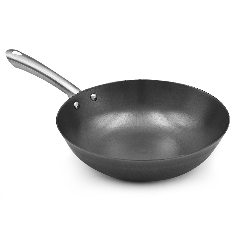 Non-stick healthy iron nitriding wok with long stainless handle