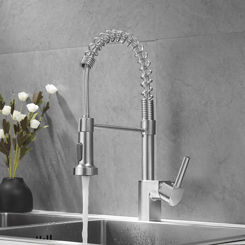 European spring loaded commercial brass pull down black water tap for kitchen sink taps mixer with moveable spray head