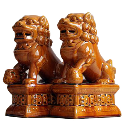Керамическая желтая цветная китайская домашняя Fengshui Foo собака