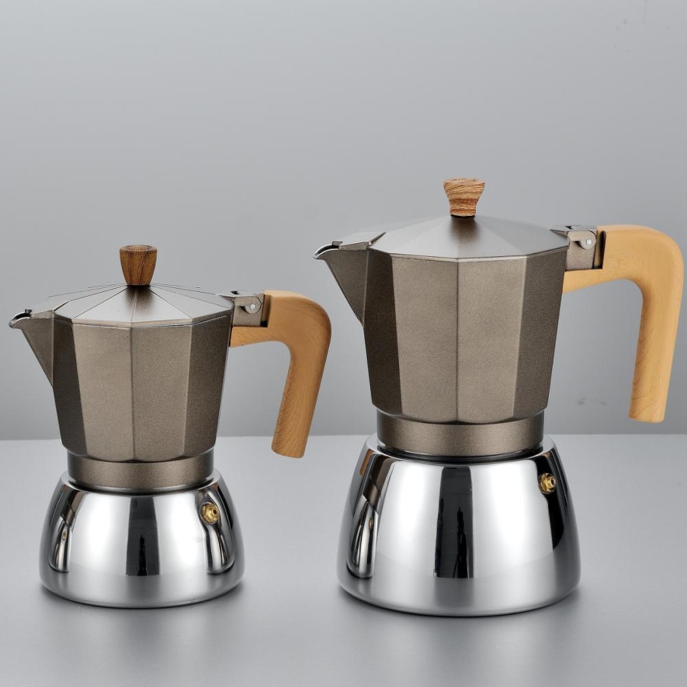 Aluminium Wooden Handle 6/9/12 Cups Induction Espresso Maker Moka Pot