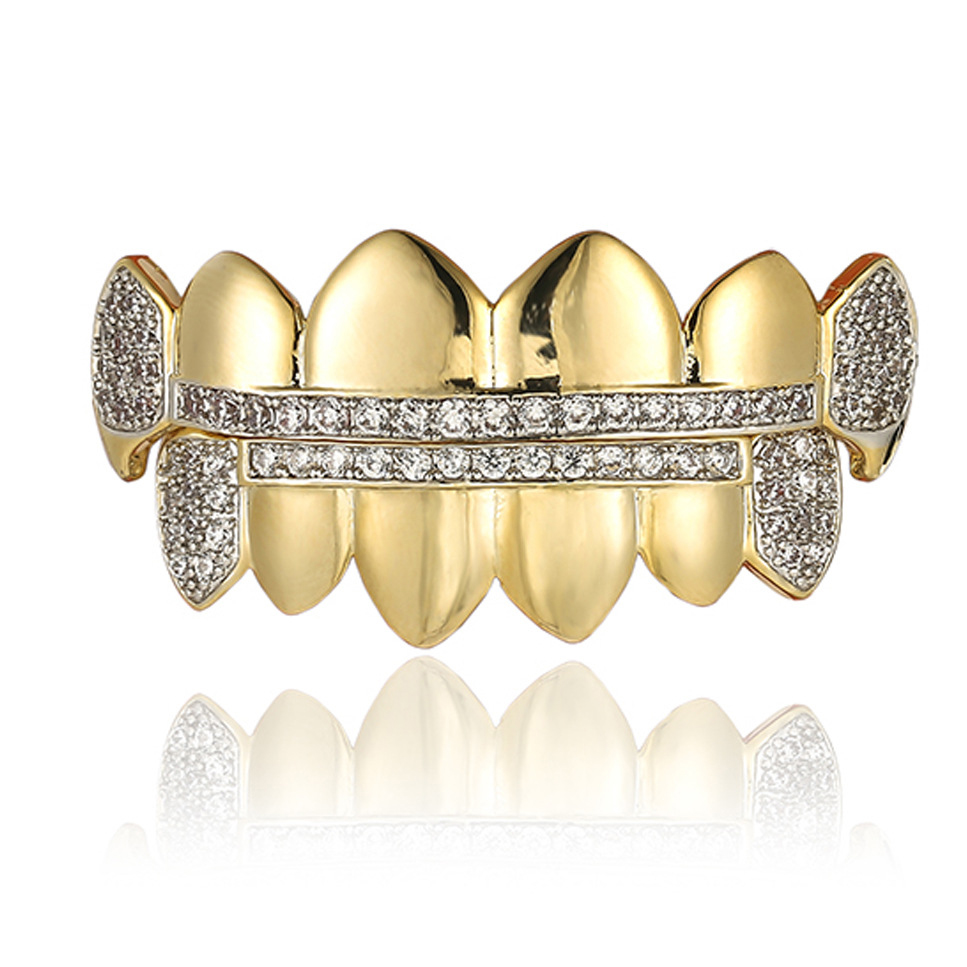 Новинка в европейском и американском стиле со льдом хип-хоп ЗУБЫ grillz подтяжки вампирские клыки кубического циркония зубы тренд, декоративные брекеты