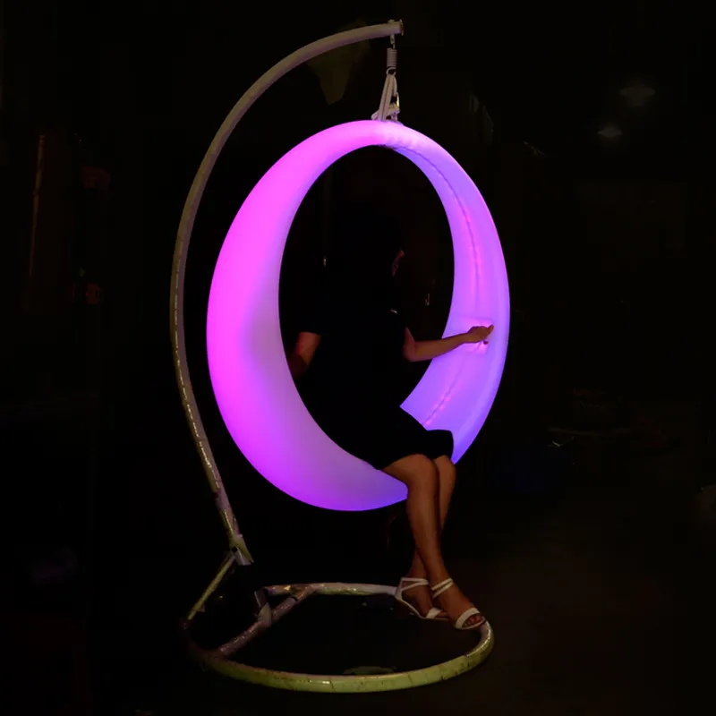 LED portable Swing glowing round colorful hanging 16 rgb color changing remote control led swing chair outdoor