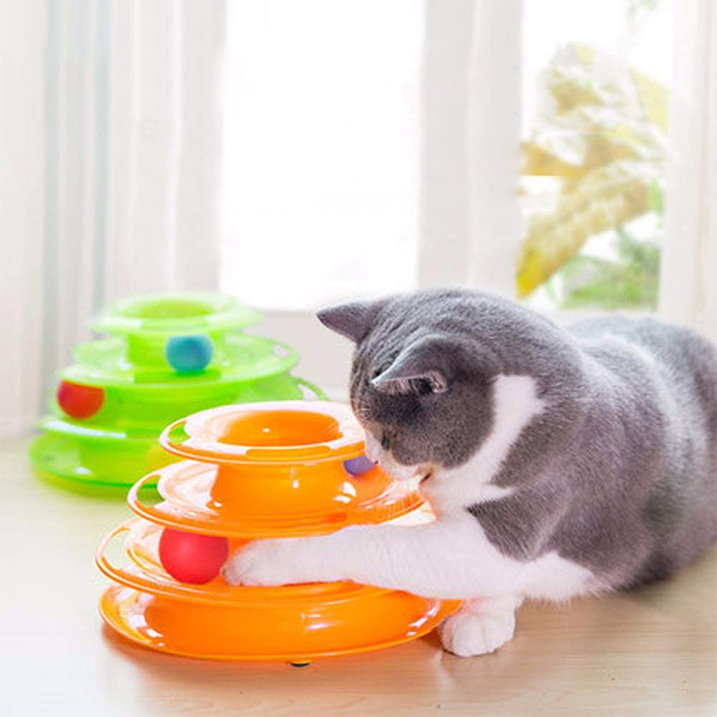 Custom Eco- Friendly Removable Training Exercise 3 Level Plastic Roller Tracks Tower Cat Ball Toy Interactive Pet Cat Toy