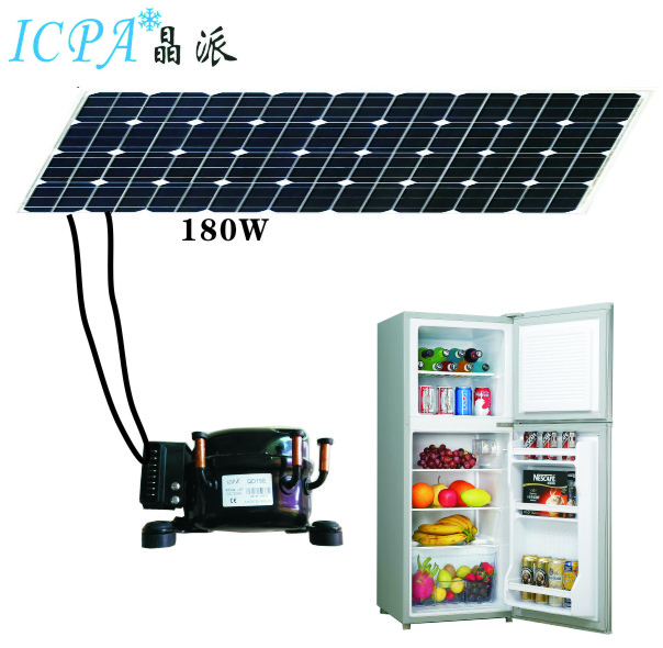 2019 Hot selling Refrigerator Fridge freezer 122 liter no battery DC compressor solar double door refrigerator