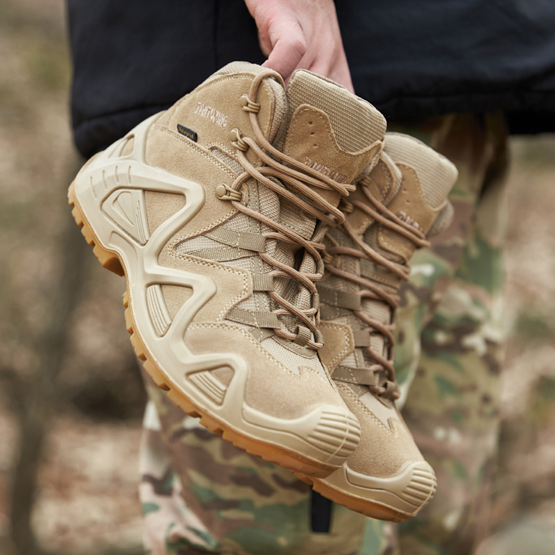 Men's Women's Mid-Top Tactical Hiking Boots Waterproof Outdoor Camping Style LED Lights Anti-Slip TPR for Cycling Fishing