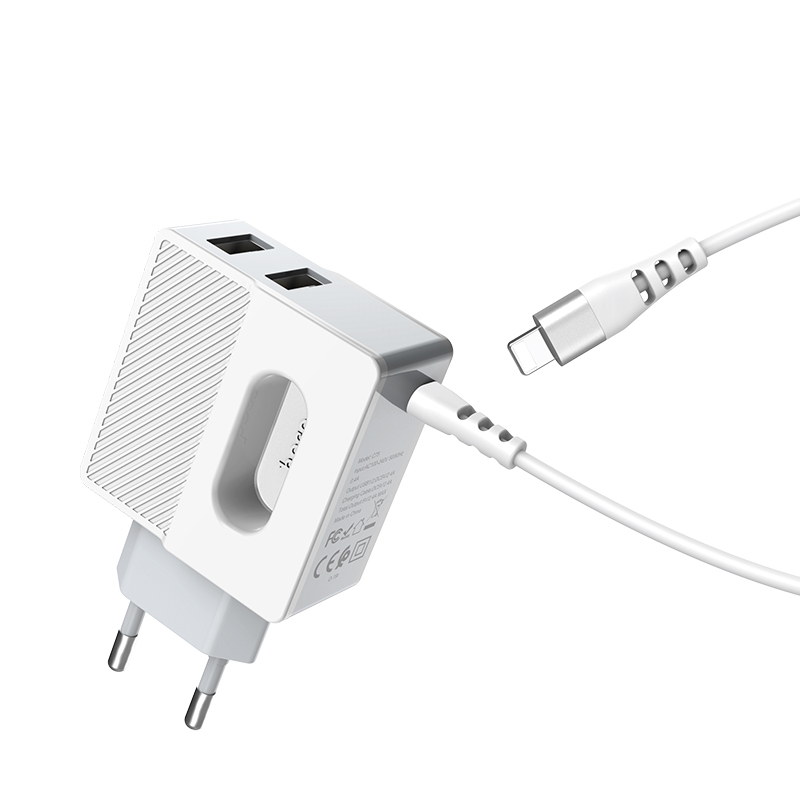 Amazon Бестселлер Hoco C75 Imperious 3 выход двойной USB порт зарядное устройство плюс для Iphone кабель зарядное устройство набор со светодиодной подсветкой