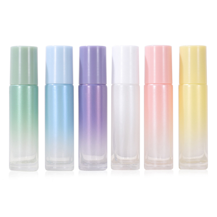 In stock 10ml roll on glass bottle with pearl gradient change color for essential oil packaging