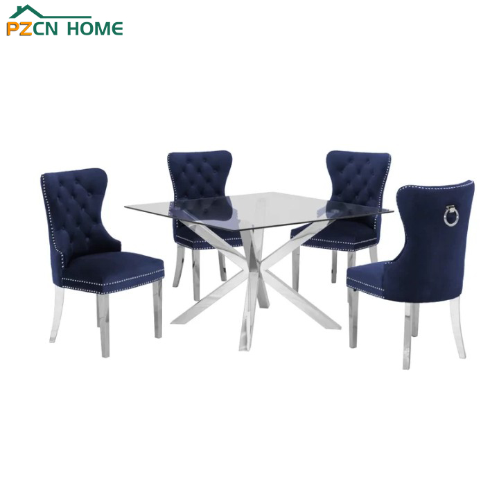 USA 2021 Mordern Design Marble Top Stainless Steel Leg Glass Dining Table Sets