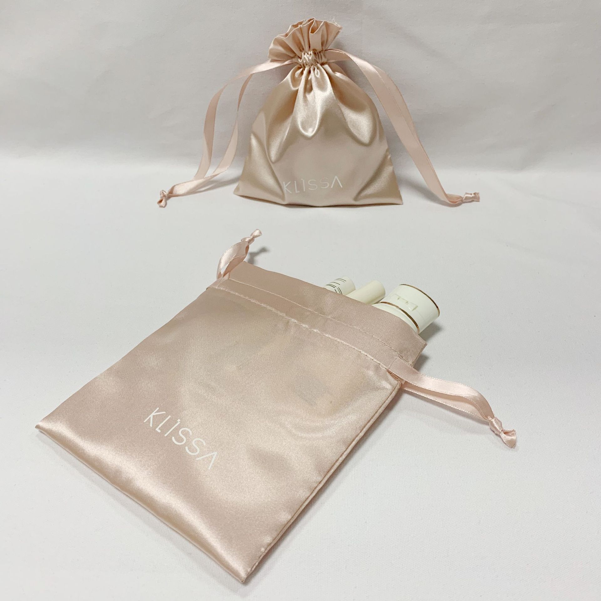 Custom hair extensions satin drawstring packaging bags with logo