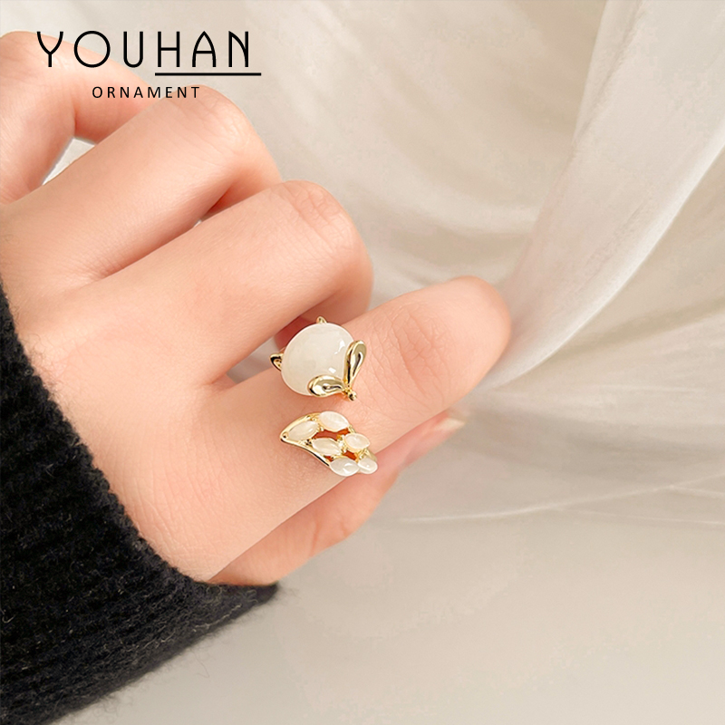 JZ10295 Fashion trendy gold plated women jewelry opal fox open adjustable ring