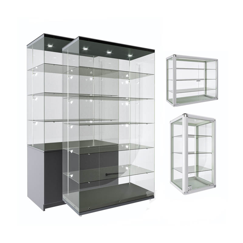 Custom KEWAY Glass Display Cabinet, Full Vision Glass Storage Display Showcase With Light