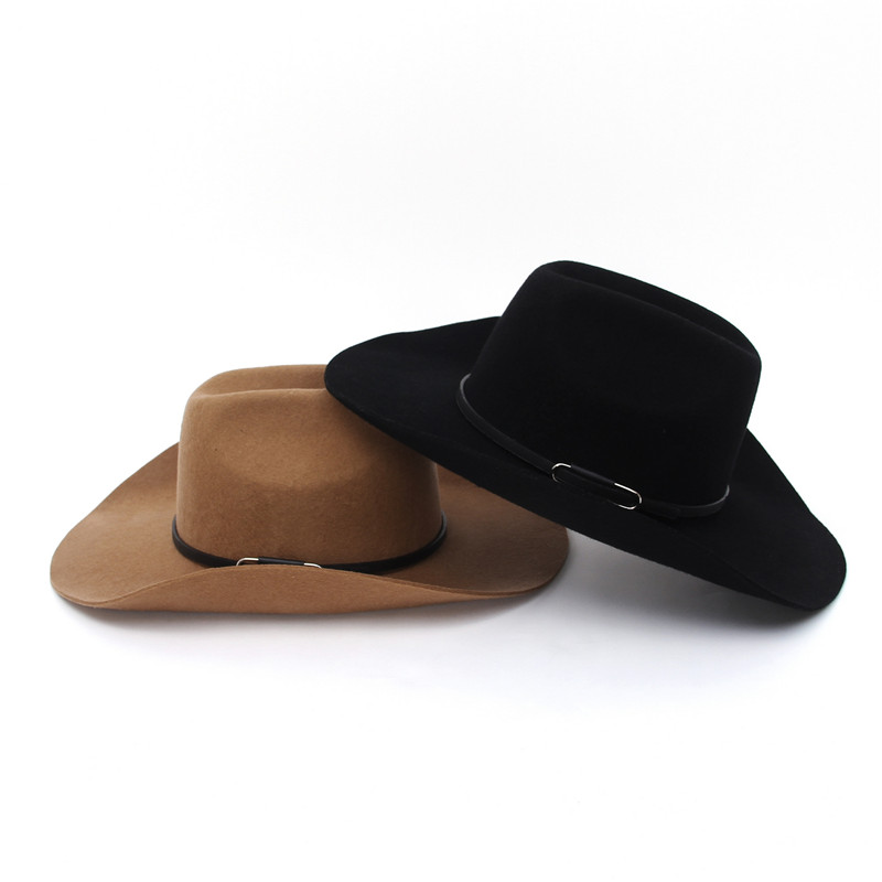 Western Cowboy Jazz Hat Wool Hat Men Women Western Cowboy Hats Wide Brim Panama with Leather Belt