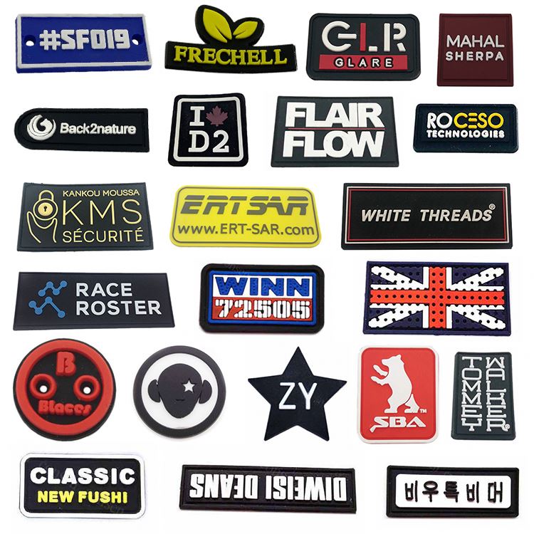 Rubber Patch Logo Fashion Custom 3D Name Logo Raised PVC Label For Clothing / Bags