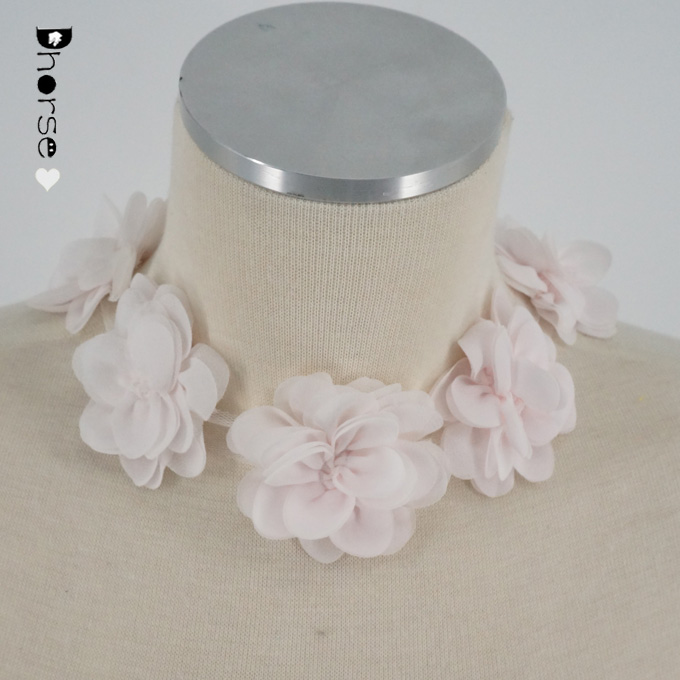 Luxury 6.5cm light pink 3d flower rose sewing lace chiffon flower trim