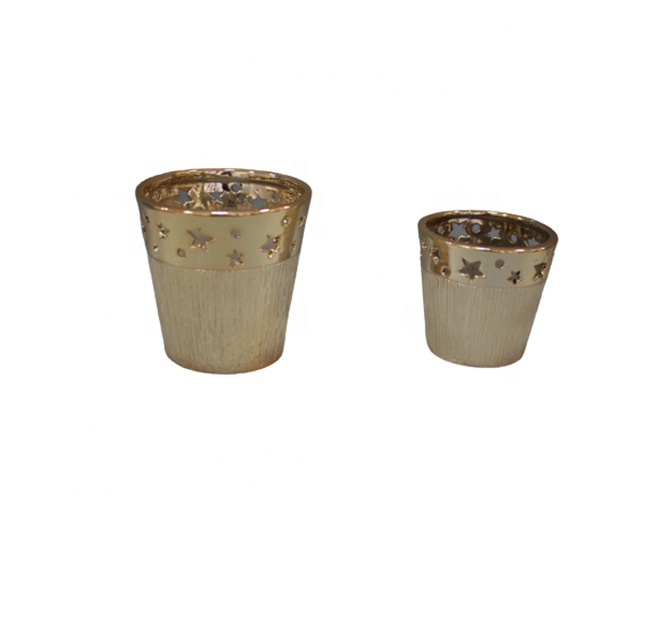 2021 Christmas gifts snow flake punched metallic color candle holder for home decoration