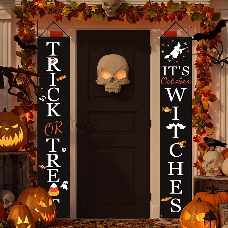 Halloween Porch Banner Flag Outdoor Decoration Trick Or Treat Door Banner Halloween Prop Party Favor Home Decor Supplies